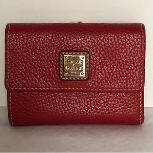Dooney & Bourke Wallet Trifold with Kisslock Red Pebbled Leather Vintage EUC